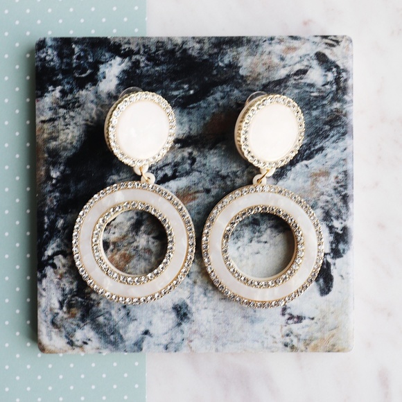 White Sea Glass Jeweled Hoops - Picture 3 of 3